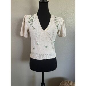 80s Vintage Floral Wrap Sweater - Size Small - Antonella Preve